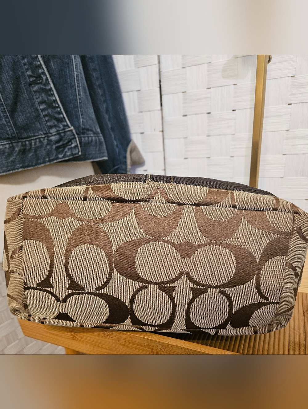 Coach Signature Jacquard Tote 10627 Brown Leather Trim Y2K Classic Signature C - Picture 8 of 11